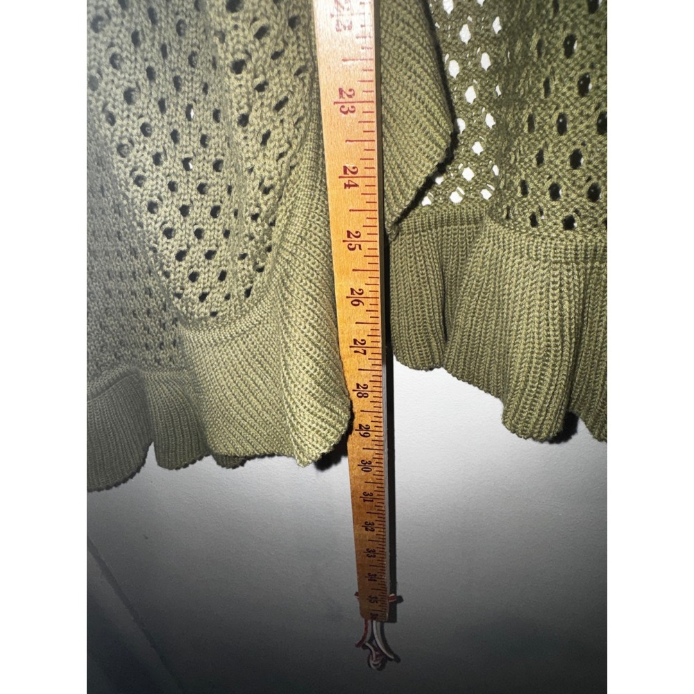 Vtg Y2K Olive Green Ruffle Knit Open Front Cardigan XL 16/18 Boho Hippie Fairy - Picture 6 of 8